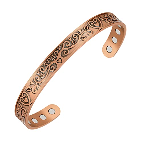 Jeracol Copper Magnetic Bracelets for Women, Tree of Love Design 99.99% Solid Copper Magnetic Cuff Bangle with 8pcs Powerful Magnets(Each 3800 Gauss), Brazaletes Jewelry with Gift Box