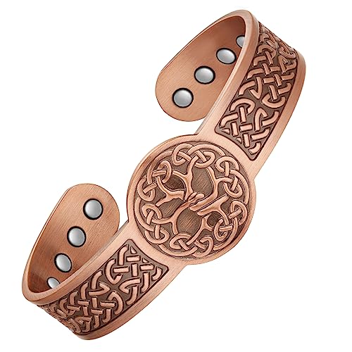 Jeracol Copper Bracelets for Men Women,Tree of Life and Celtic Knot Design Copper Magnetic Bracelets Cuff Bangle