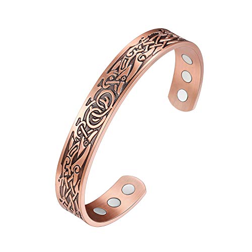 Jeracol Copper Magnetic Bracelets for Men Women,100% Solid Copper Magnetic Brazaletes with 6 Ultra Strong Magnets,Adjustable Sizing Cuff Bangle with Jewellry Gift Box