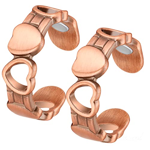 Jeracol 2 Pcs Copper Magnetic Rings with Strength Magnets(Each up to 3500 Gauss),Unique Design Magnetic Copper Rings for Women,Adjustable Copper Rings with A Gift Box.