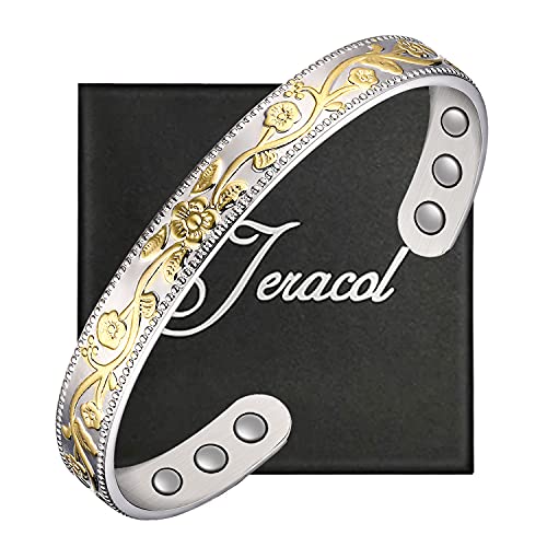 Jeracol Copper Magnetic Bracelet for Woman Men,Vintage Flower 99.9% Solid Copper Magnetic Bangle Jewelry with 6 Magnets(3500 Guass) for Valentine's Day Gift,Adjustable Size Brazaletes&Gift Box