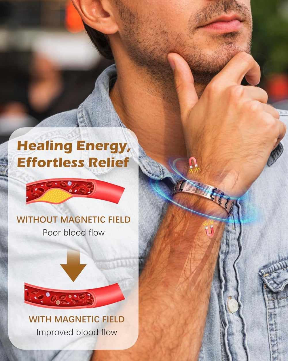 Copper Bracelet for Men, Ultra Strength Magnetic Bracelets for Men - Adjustable Copper Jewelry with Sizing Tool & Gift Box(Coss Style)