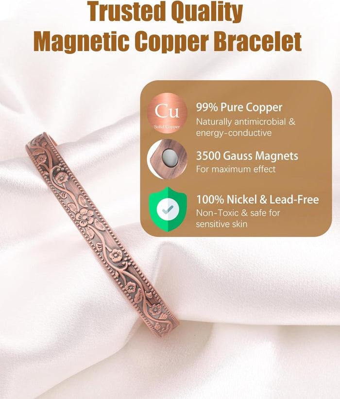 Pure Copper Bracelet, Effective Magnetic Copper Bracelet for Men and Women, 3500 Gauss Magnets