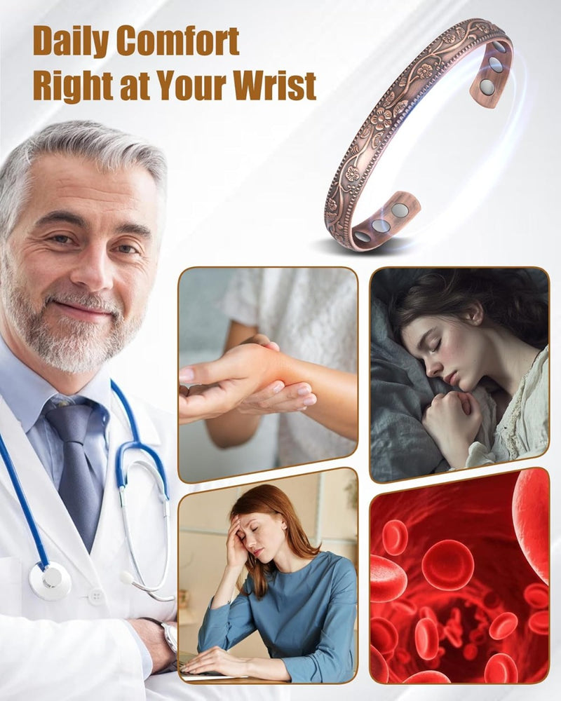 Pure Copper Bracelet, Effective Magnetic Copper Bracelet for Men and Women, 3500 Gauss Magnets