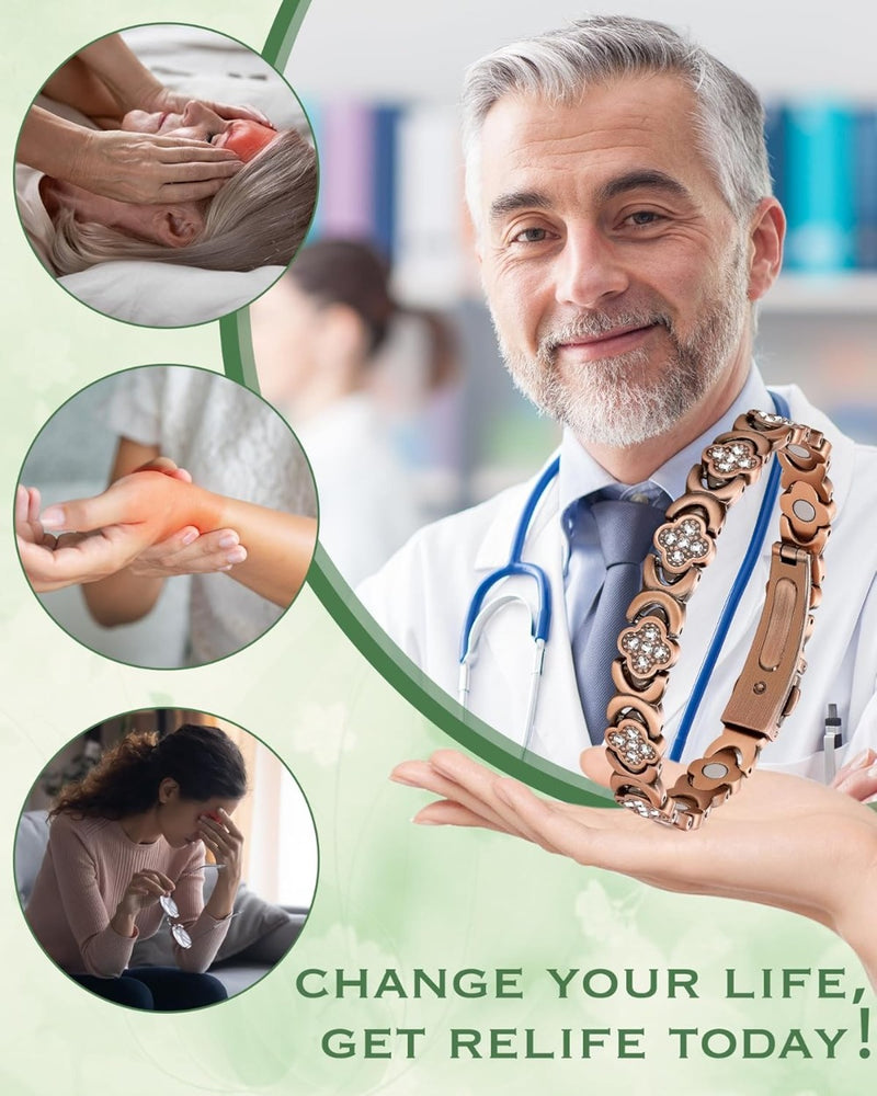 Jeracol 99% Copper Bracelet for Women,Magnetic Bracelet for Women with Lucky Clover Design,Adjustable Length with Sizing Tool in Gift Box