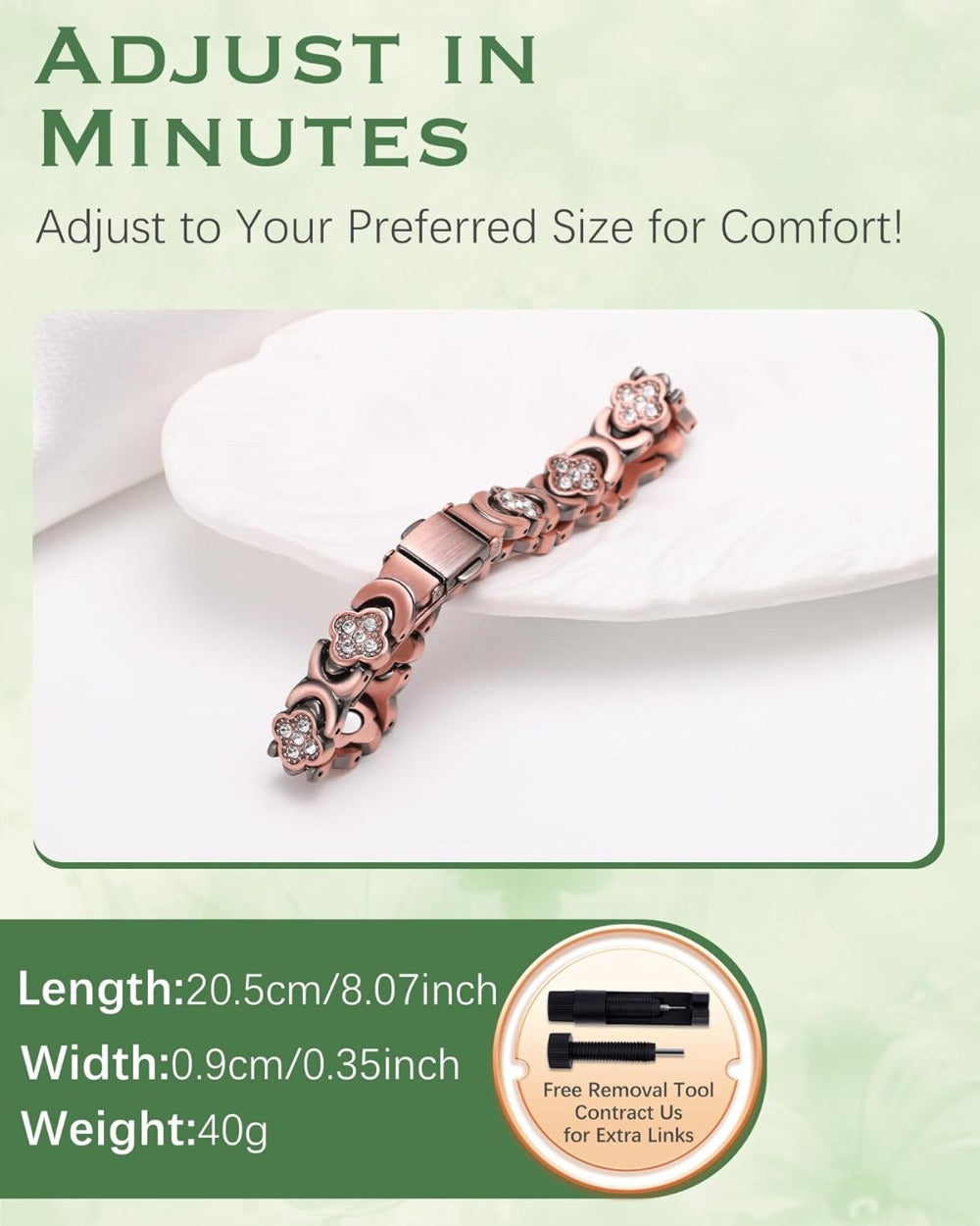 Jeracol 99% Copper Bracelet for Women,Magnetic Bracelet for Women with Lucky Clover Design,Adjustable Length with Sizing Tool in Gift Box