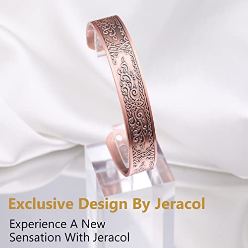 Jeracol Copper Magnetic Bracelets for Men, Tree of Love Design 99.99% Solid Copper Magnetic Cuff Bangle with 12pcs Powerful Magnets(Each 3800 Gauss), Brazaletes Jewelry with Gift Box