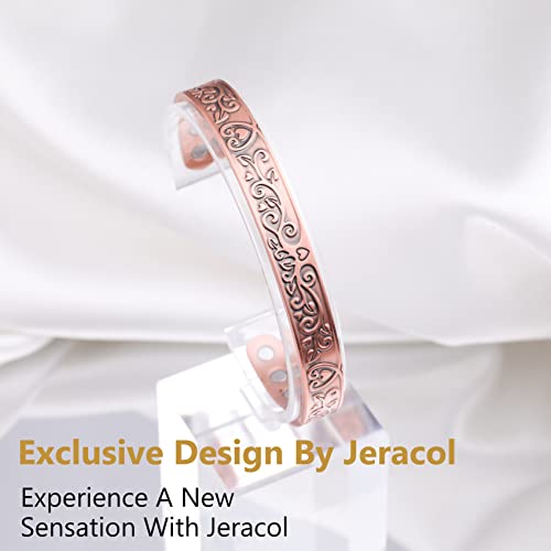 Jeracol Copper Magnetic Bracelets for Women, Tree of Love Design 99.99% Solid Copper Magnetic Cuff Bangle with 8pcs Powerful Magnets(Each 3800 Gauss), Brazaletes Jewelry with Gift Box