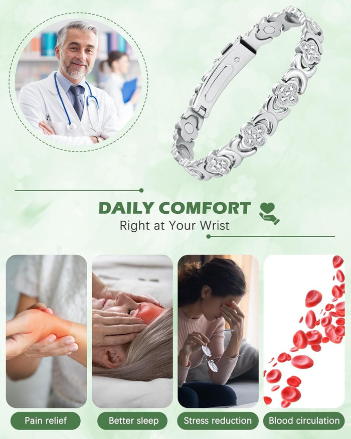 Copper Magnetic Bracelet & Ring for Women, Ultra Strength Magnetic Bracelet with 3800 Gauss Magnets, 99% Pure Copper Four-Leaf Clover Jewelry