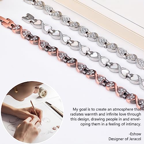 Jeracol Titanium Steel Magnetic Bracelet for Women, Infinite Love Design Women Magnetic Wristband with Ultra Strength 3800 Guass Magnets, Brazaletes Jewelry with Remove Tool & Gift Box（Zircon）