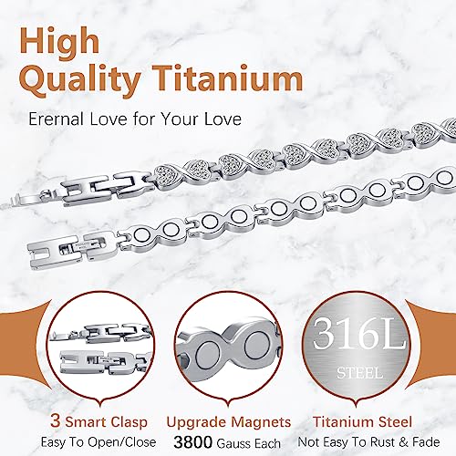 Jeracol Titanium Steel Magnetic Bracelet for Women, Infinite Love Design Women Magnetic Wristband with Ultra Strength 3800 Guass Magnets, Brazaletes Jewelry with Remove Tool & Gift Box（Zircon）