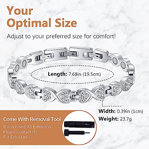 Jeracol Titanium Steel Magnetic Bracelet for Women, Infinite Love Design Women Magnetic Wristband with Ultra Strength 3800 Guass Magnets, Brazaletes Jewelry with Remove Tool & Gift Box（Zircon）