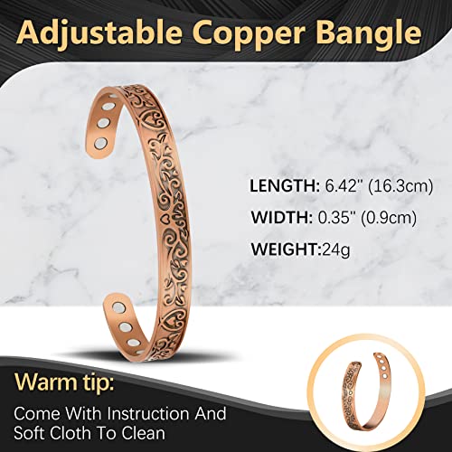 Jeracol Copper Magnetic Bracelets for Women, Tree of Love Design 99.99% Solid Copper Magnetic Cuff Bangle with 8pcs Powerful Magnets(Each 3800 Gauss), Brazaletes Jewelry with Gift Box