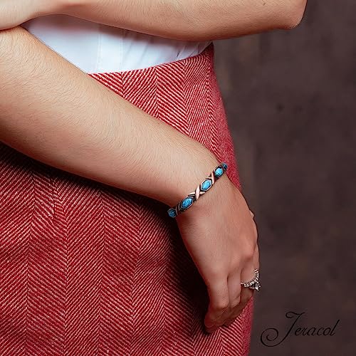 Jeracol Copper Magnetic Bracelets for Women,99.99% Copper Women Magnetic Wristband with Ultra Strength Magnets and Hexagon Shape Stone,Adjustable Size Brazaletes with Remove Tool & Gift Box(Blue)