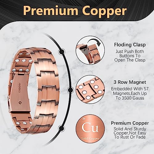 Jeracol Copper Magnetic Bracelets for Men,3X Ultra Strength Magnets(3500 Gauss) Magnetic Wristband Brazaletes for Father's Day Gift,Adjustable Size&Jewelry Gift Box