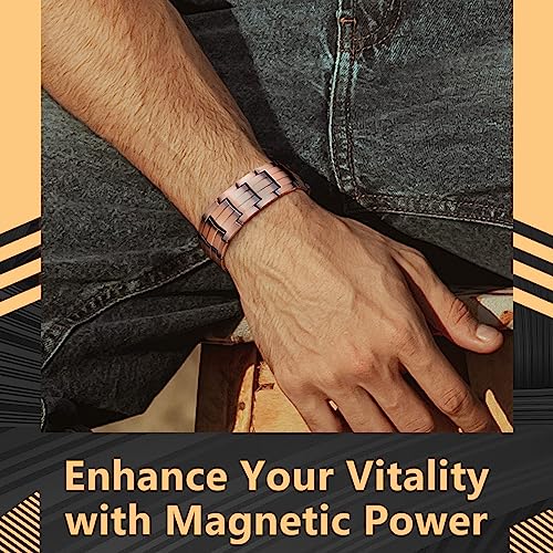 Jeracol Copper Magnetic Bracelets for Men,3X Ultra Strength Magnets(3500 Gauss) Magnetic Wristband Brazaletes for Father's Day Gift,Adjustable Size&Jewelry Gift Box