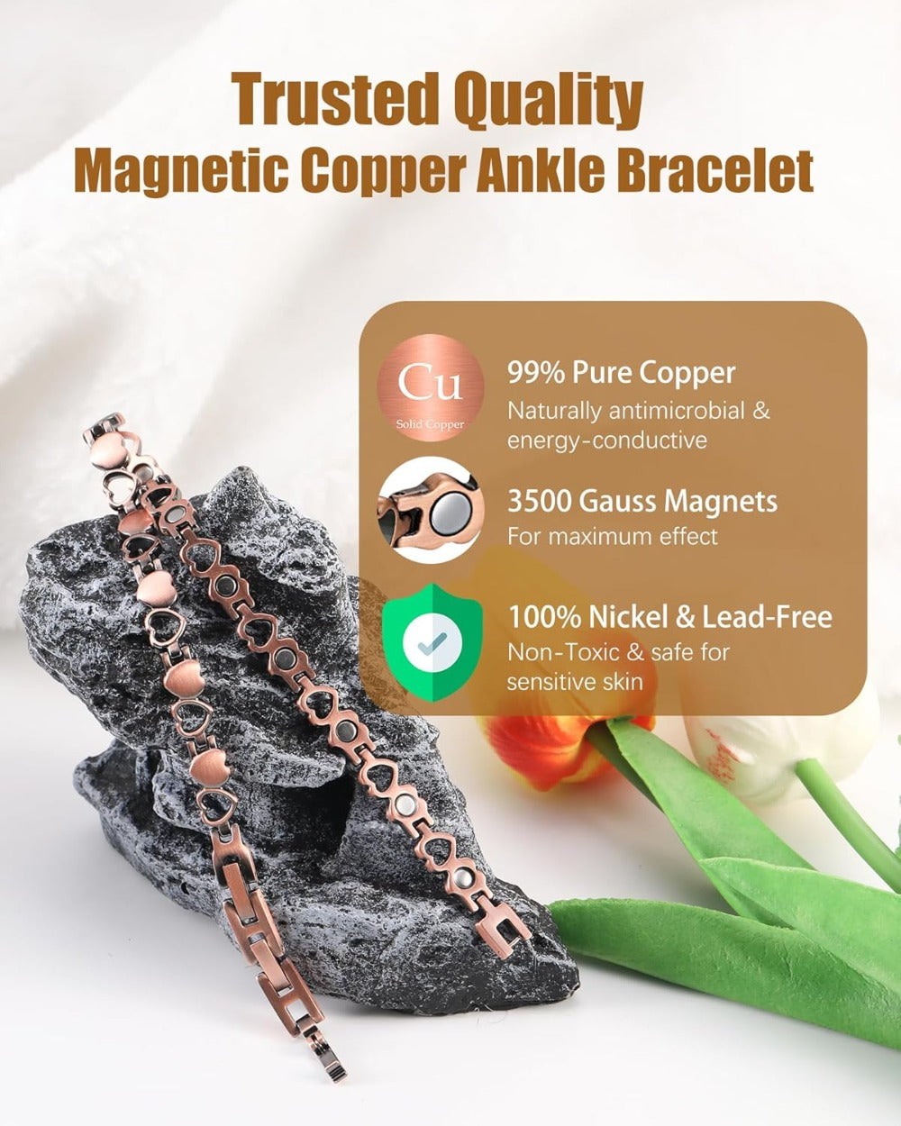 Copper Ankle Bracelet for Women, Ultra Strength Magnetic Ankle Bracelets for Women with Adjust Tool