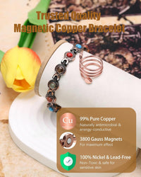 Copper Bracelet & Ring for Women, Natural Turquoise & Stones, Adjustable Length Sizing Tool & Jewelry Box