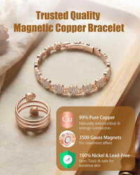 Jeracol Copper Bracelet & Ring for Women, Ultra Strength Magnetic Bracelet with 3800 Gauss Magnets, Four-Leaf Clover & Infinity Heart Symbol & Crystal, Adjustable Tools and Jewelry Gift Box