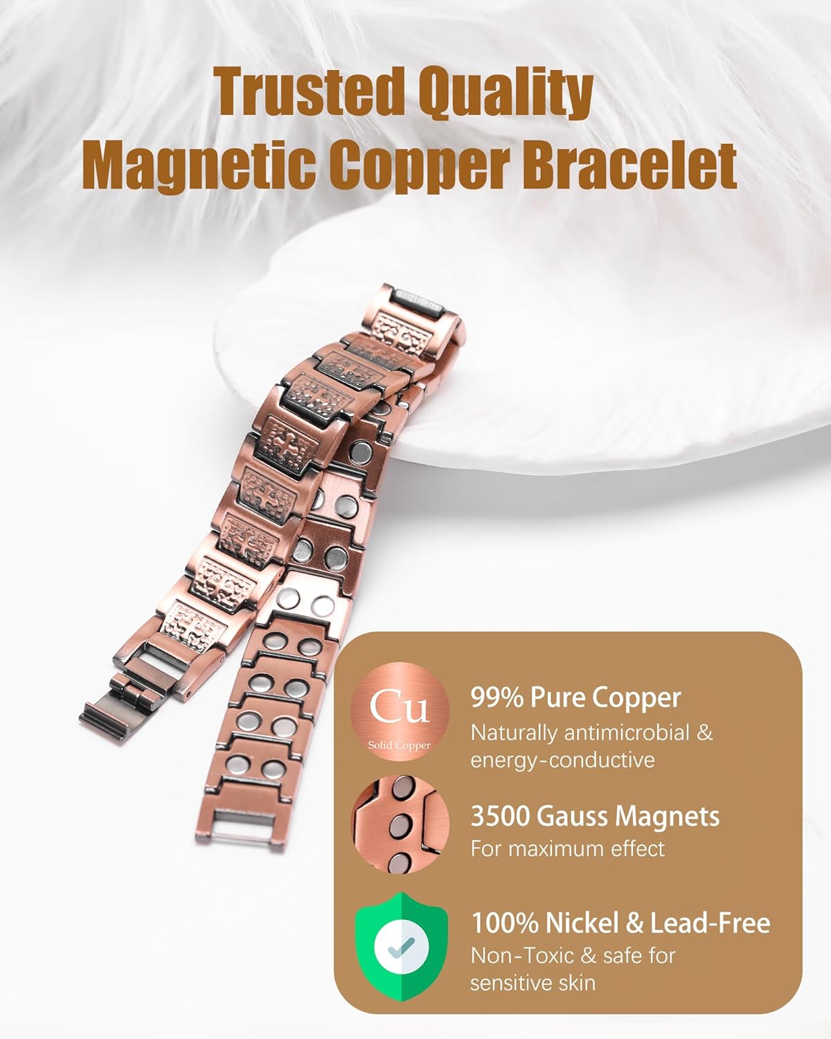 Copper Cross Bracelet for Men, Magnetic Therapy Bracelet with Powerful 3800 Gauss Magnets - Adjustable Length with Sizing Tool & Gift Box