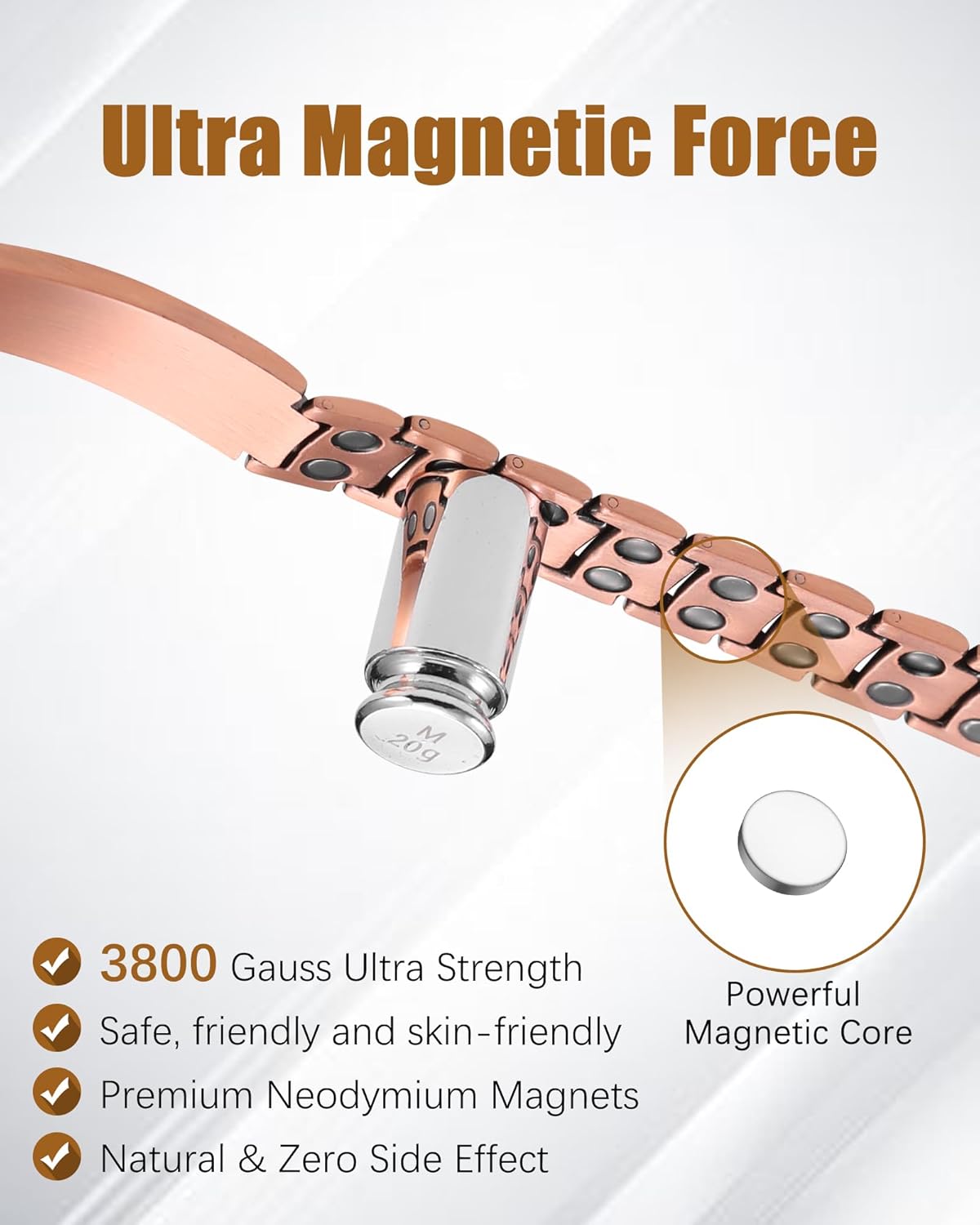 99.99% Copper Bracelet for Men, Ultra Strength Magnetic Bracelet with 3500 Gauss Neodymium Magnet, Adjustable Sizing Tool & Jewelry Gift Box