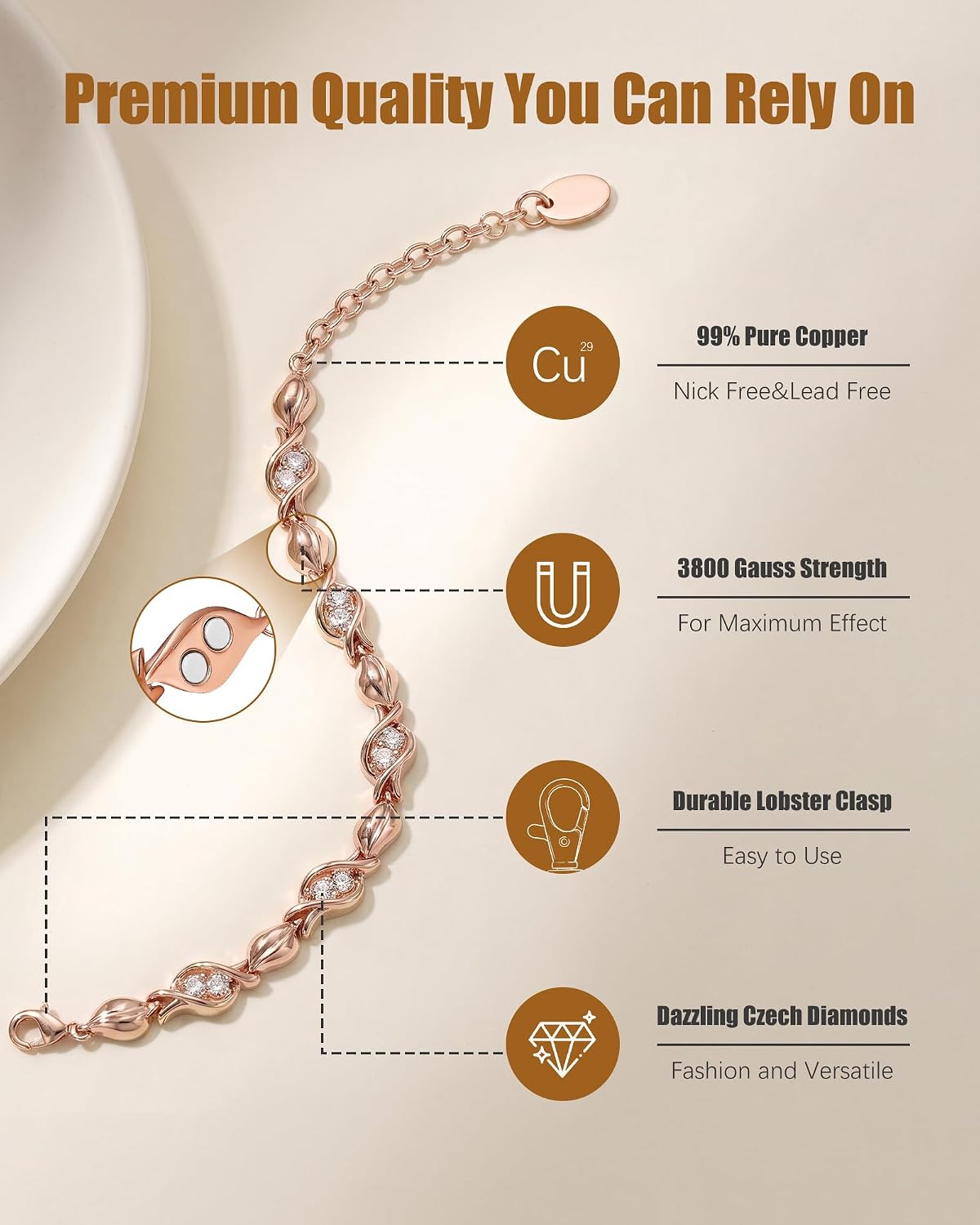 Jeracol 99% Pure Copper Bracelets for Women with Ultra Strength Magnets