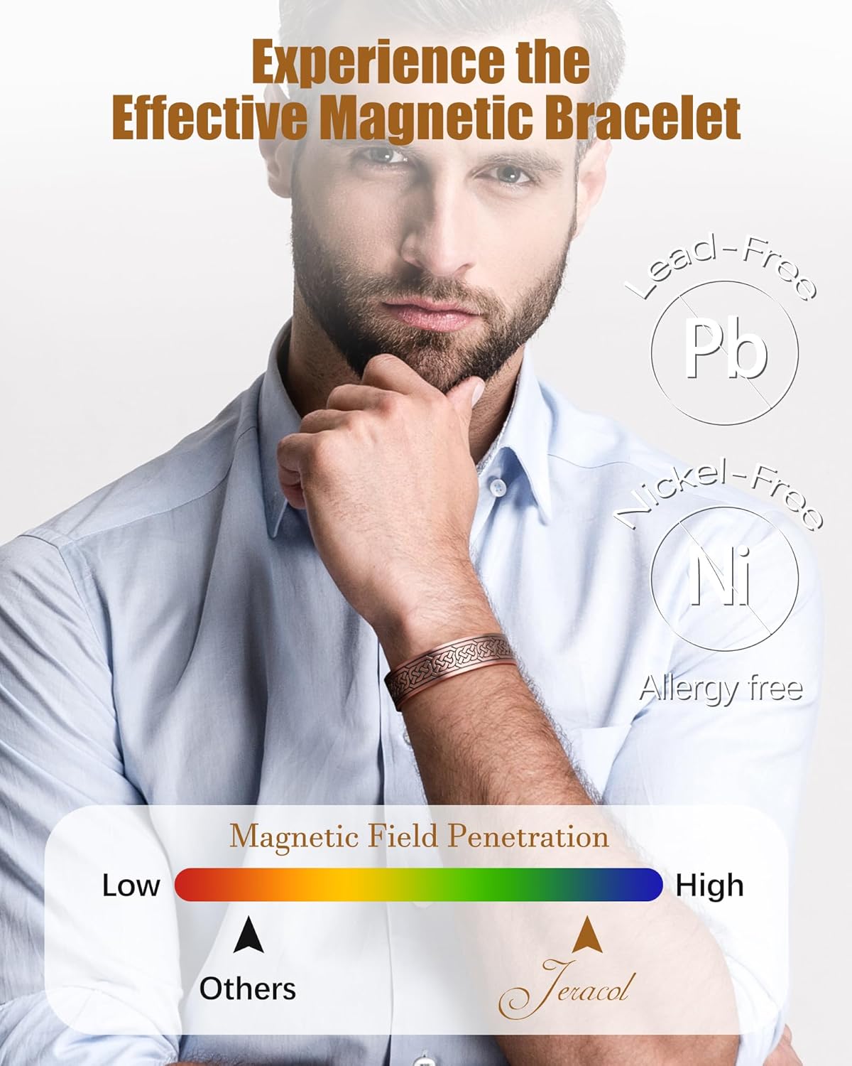 Copper Bracelet for Men, Mens Magnetic Bracelets with 3,800 Gauss Strong Neodymium Magnets