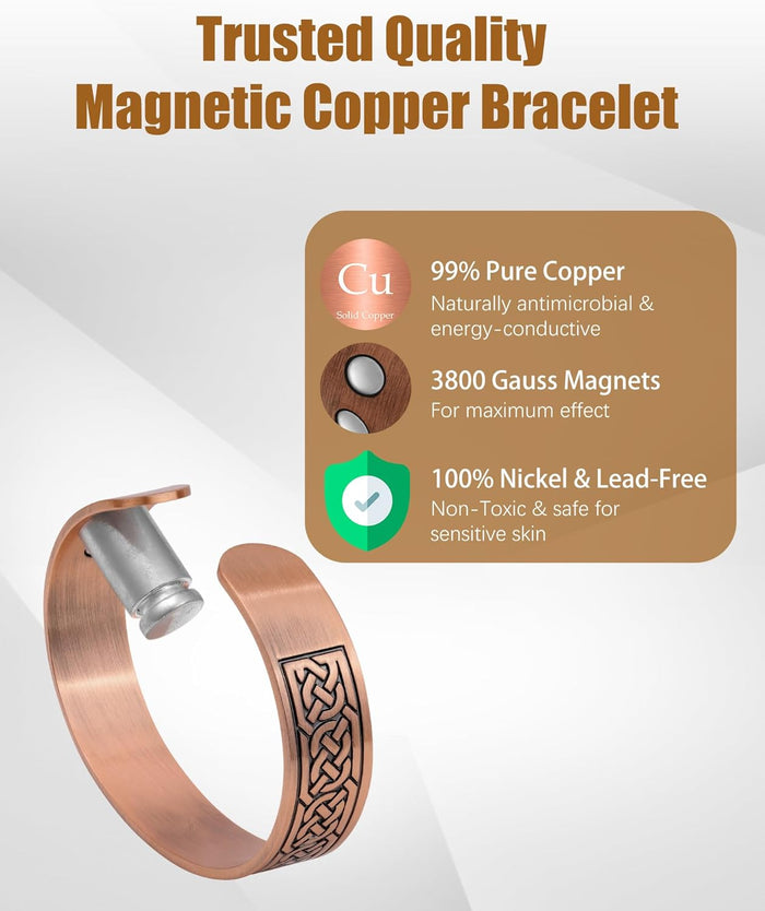 Copper Bracelet for Men, Mens Magnetic Bracelets with 3,800 Gauss Strong Neodymium Magnets