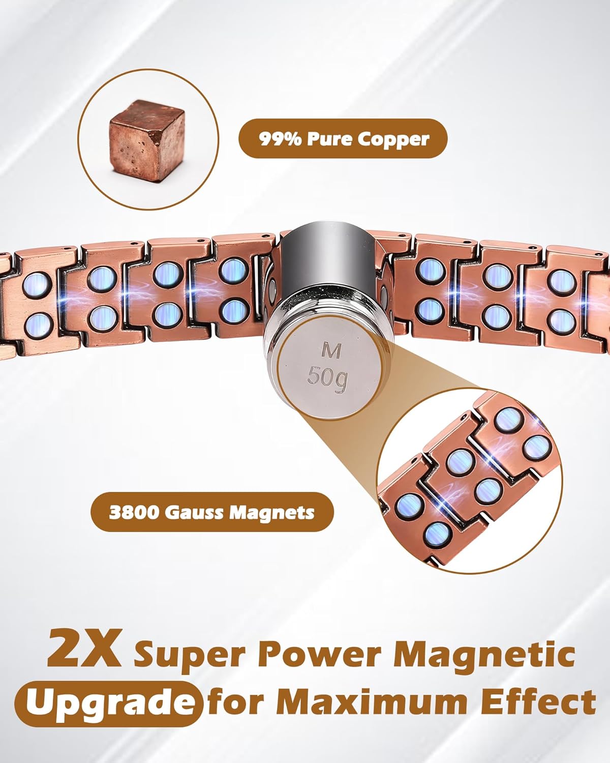 Copper Cross Bracelet for Men, Magnetic Therapy Bracelet with Powerful 3800 Gauss Magnets - Adjustable Length with Sizing Tool & Gift Box