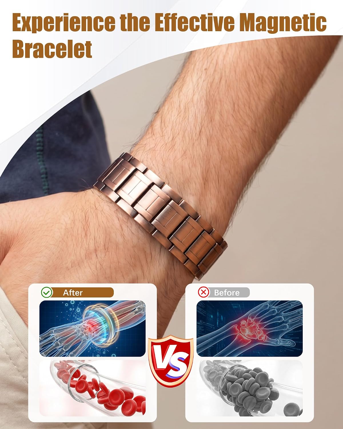 Jeracol Copper Bracelets for Men,99% Pure Copper Magnetic Bracelet