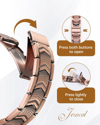 3X Strength Magnetic Copper Bracelet for Men - 99.9% Pure Copper Bracelet & Ring Set - Premium Fold-Over Clasp and Adjustable Length Sizing Tool & Jewelry Box