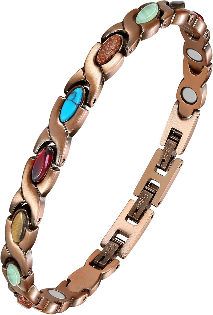 99% Copper Bracelets for Women,Magnetic Bracelet with Turquoise Stone,Adjustable Length with Sizing Tool in Gift Box