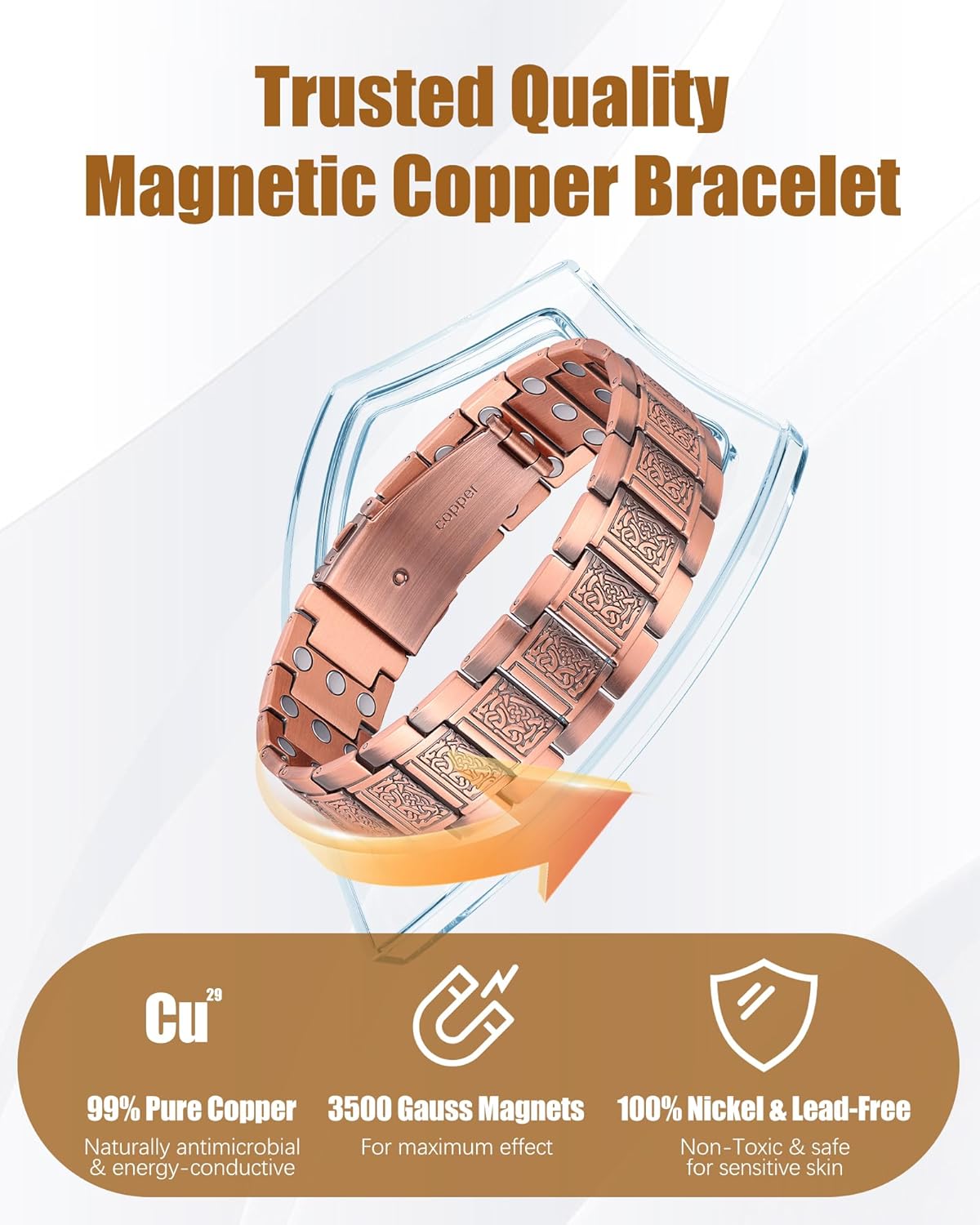 3X Strength Magnetic Copper Bracelet & Ring for Men, 99.9% Pure Copper Bracelet, Premium Fold-Over Clasp and Adjustable Length Sizing Tool & Jewelry Gift Box(Celtic Knot)