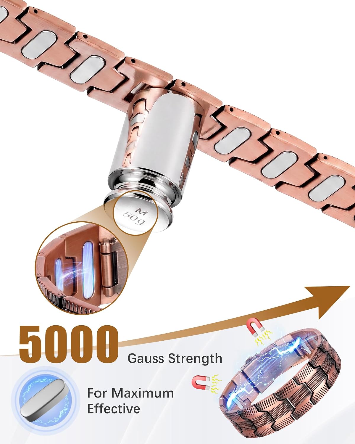 Jeracol Copper Bracelets for Men,99% Pure Copper Magnetic Bracelet