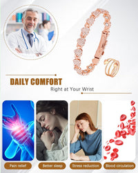Jeracol Copper Bracelet & Ring for Women, Ultra Strength Magnetic Bracelet with 3800 Gauss Magnets, Four-Leaf Clover & Infinity Heart Symbol & Crystal, Adjustable Tools and Jewelry Gift Box