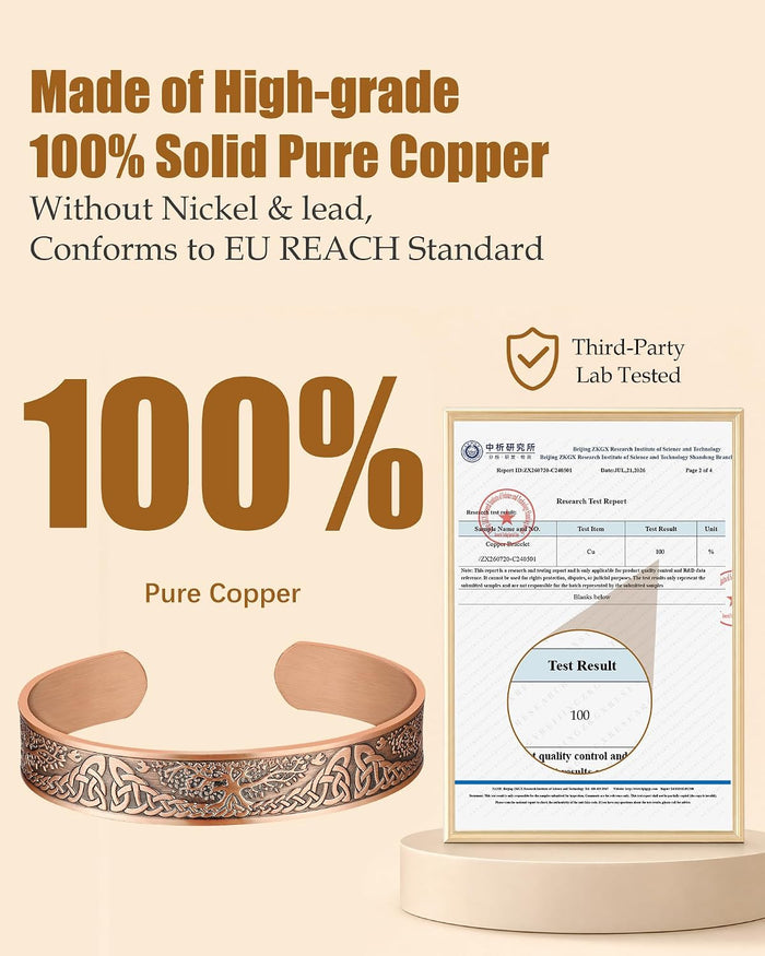 Jeracol Pure Copper Bracelet for Women and Men, 100% Copper Bangle