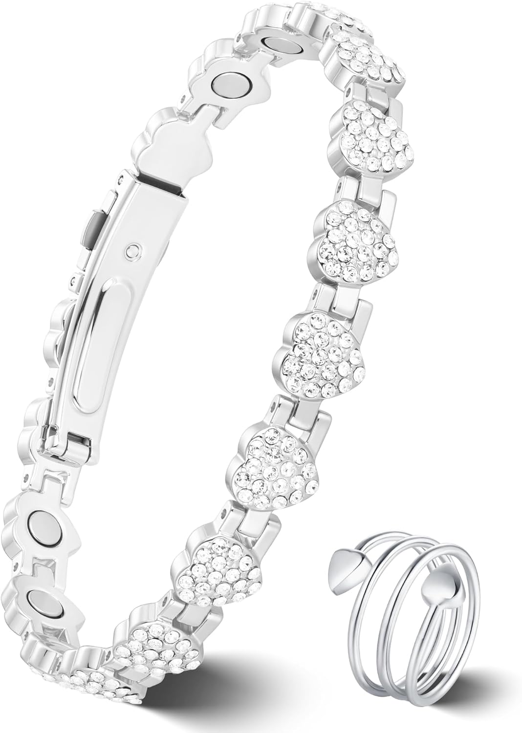 Jeracol Copper Bracelet & Ring for Women, Ultra Strength Magnetic Bracelet with 3800 Gauss Magnets, Four-Leaf Clover & Infinity Heart Symbol & Crystal, Adjustable Tools and Jewelry Gift Box