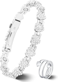 Jeracol Copper Bracelet & Ring for Women, Ultra Strength Magnetic Bracelet with 3800 Gauss Magnets, Four-Leaf Clover & Infinity Heart Symbol & Crystal, Adjustable Tools and Jewelry Gift Box