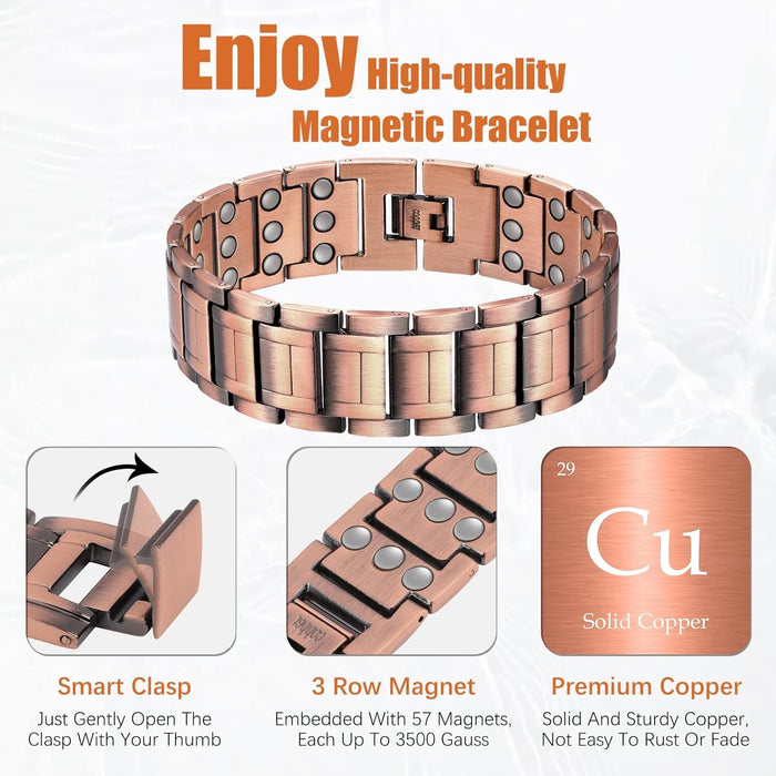 Jeracol 99.99% Soild Copper Bracelets for Men,3X Magnetic Bracelets Men with Ultra Strength Magnets,Adjustable Size&Jewelry Gift Box