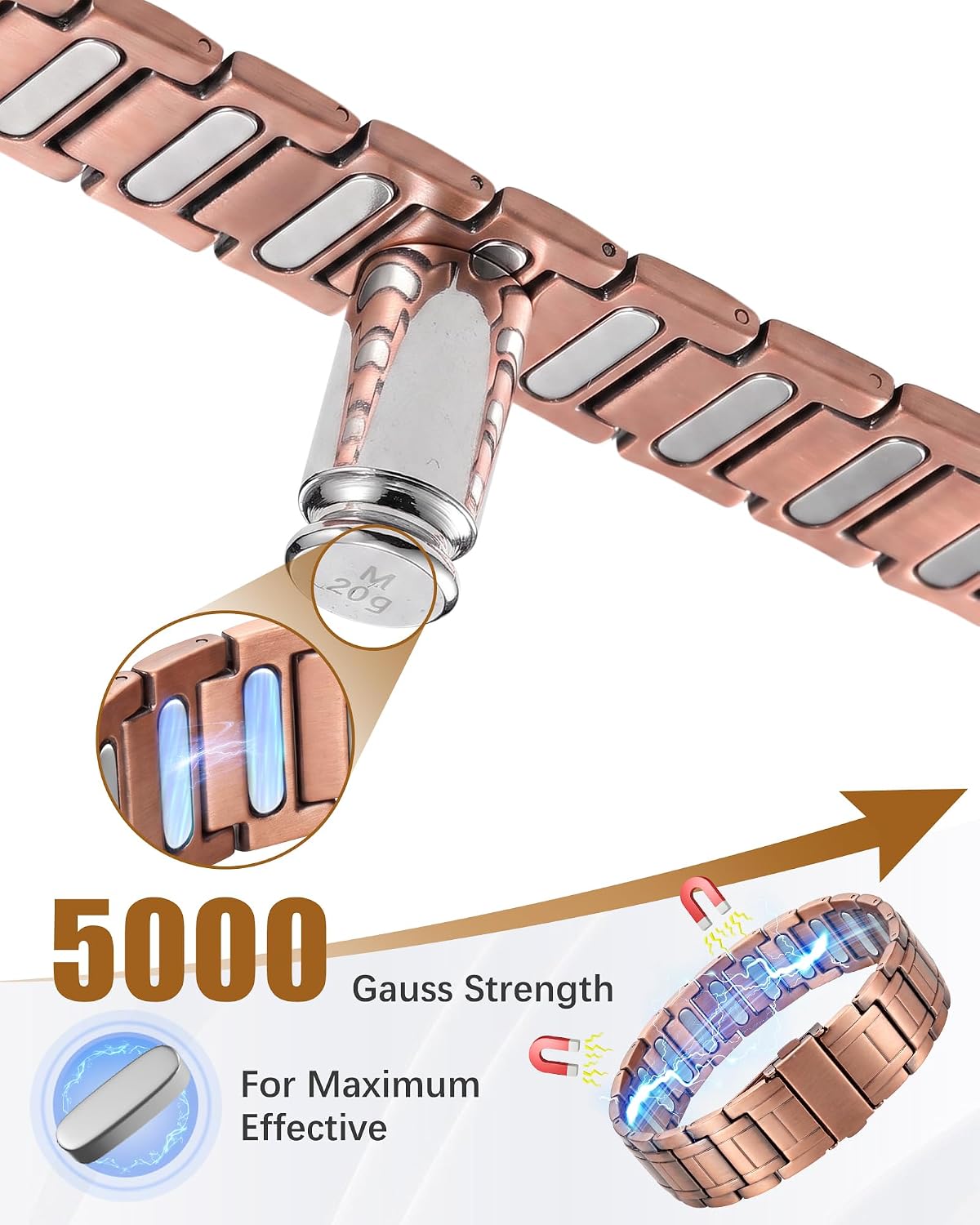 Jeracol Copper Bracelets for Men,99% Pure Copper Magnetic Bracelet