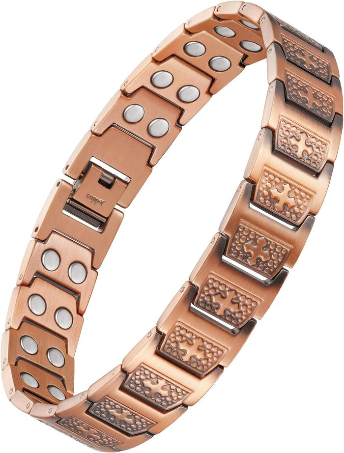 Copper Cross Bracelet for Men, Magnetic Therapy Bracelet with Powerful 3800 Gauss Magnets - Adjustable Length with Sizing Tool & Gift Box