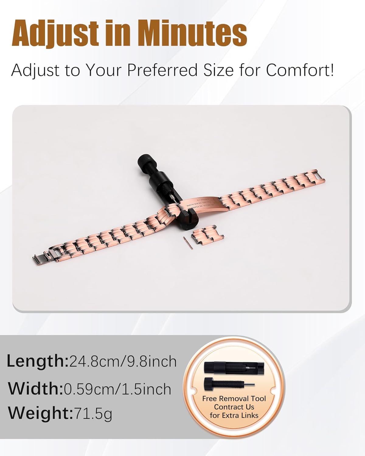 99.99% Copper Bracelet for Men, Ultra Strength Magnetic Bracelet with 3500 Gauss Neodymium Magnet, Adjustable Sizing Tool & Jewelry Gift Box