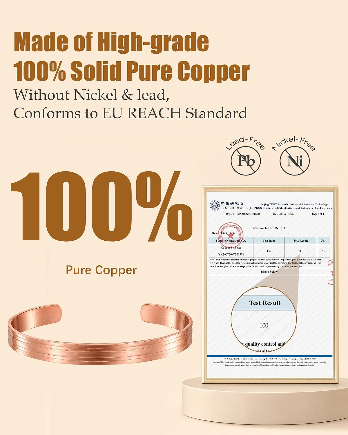 Jeracol Pure Copper Bracelet for Women and Men, 100% Copper Bangle