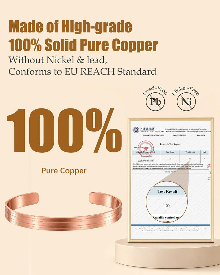 Jeracol Pure Copper Bracelet for Women and Men, 100% Copper Bangle