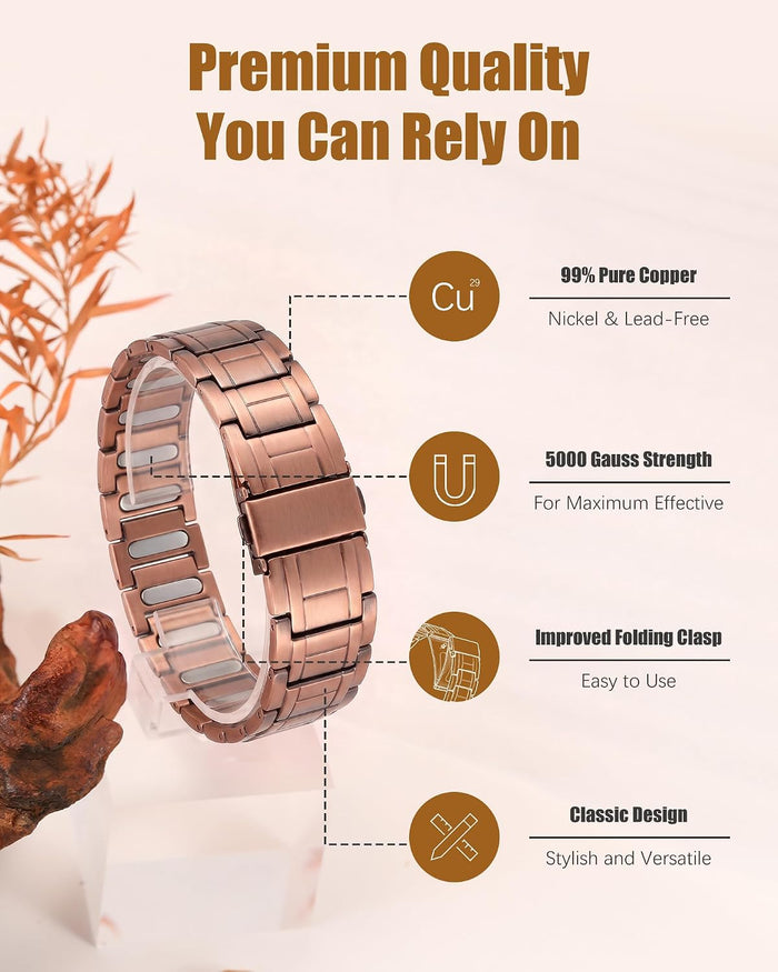Jeracol Copper Bracelets for Men,99% Pure Copper Magnetic Bracelet