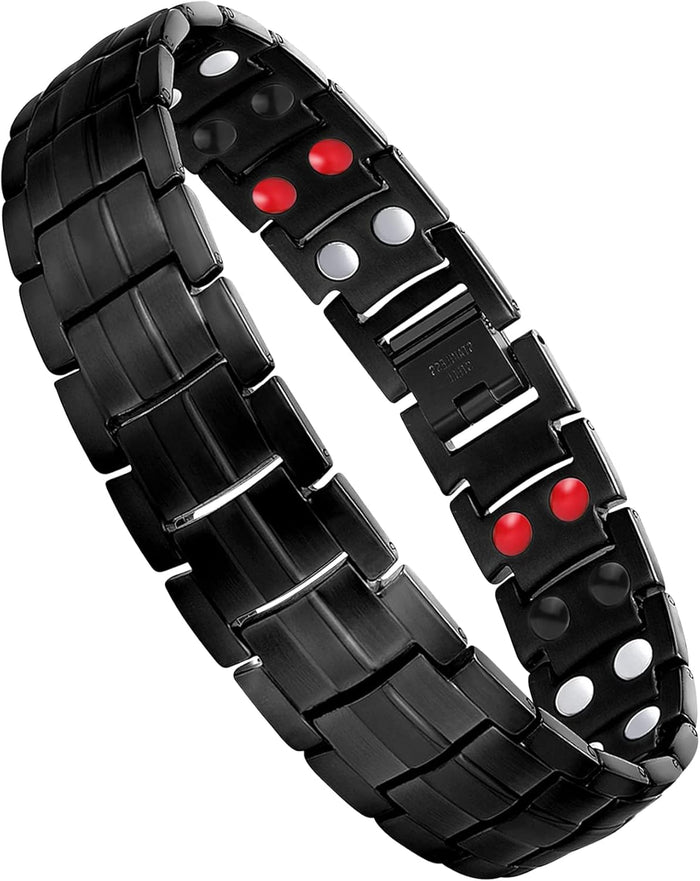 Jeracol Titanium Steel Magnetic Bracelets for Men,4 Element Double Row Strength Magnets Wristband Magnetic Brazaletes with Free Links Removal Tool & Jewelry Gift Box