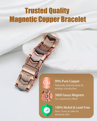 3X Strength Magnetic Copper Bracelet for Men - 99.9% Pure Copper Bracelet & Ring Set - Premium Fold-Over Clasp and Adjustable Length Sizing Tool & Jewelry Box