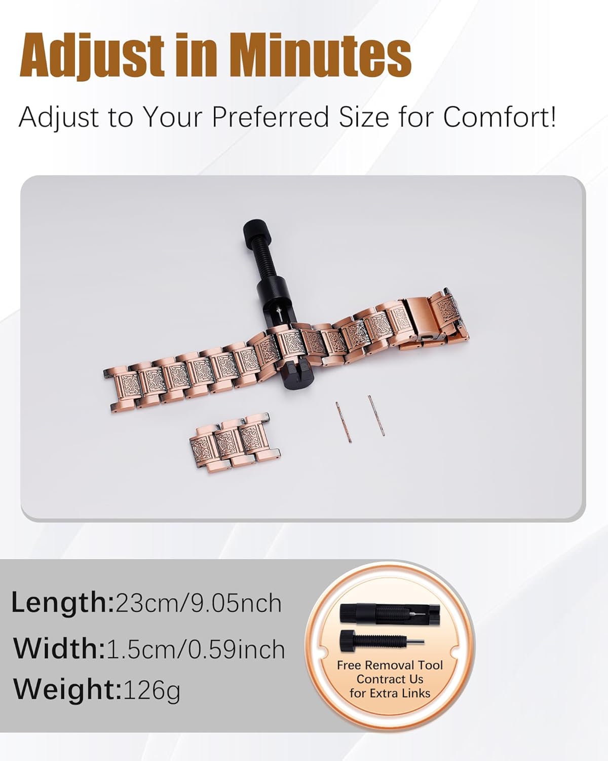 Ultra Magnetic Copper Bracelet & Ring for Men, 99.9% Pure Copper Bracelet, Premium Fold-Over Clasp and Adjustable Length Sizing Tool & Jewelry Gift Box