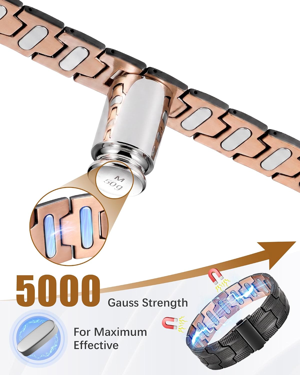 Jeracol Copper Bracelets for Men,99% Pure Copper Magnetic Bracelet