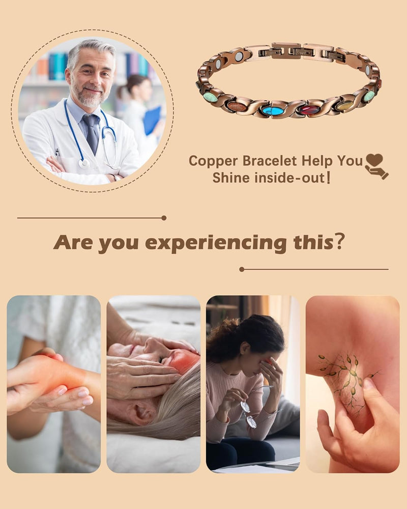 99% Copper Bracelets for Women,Magnetic Bracelet with Turquoise Stone,Adjustable Length with Sizing Tool in Gift Box